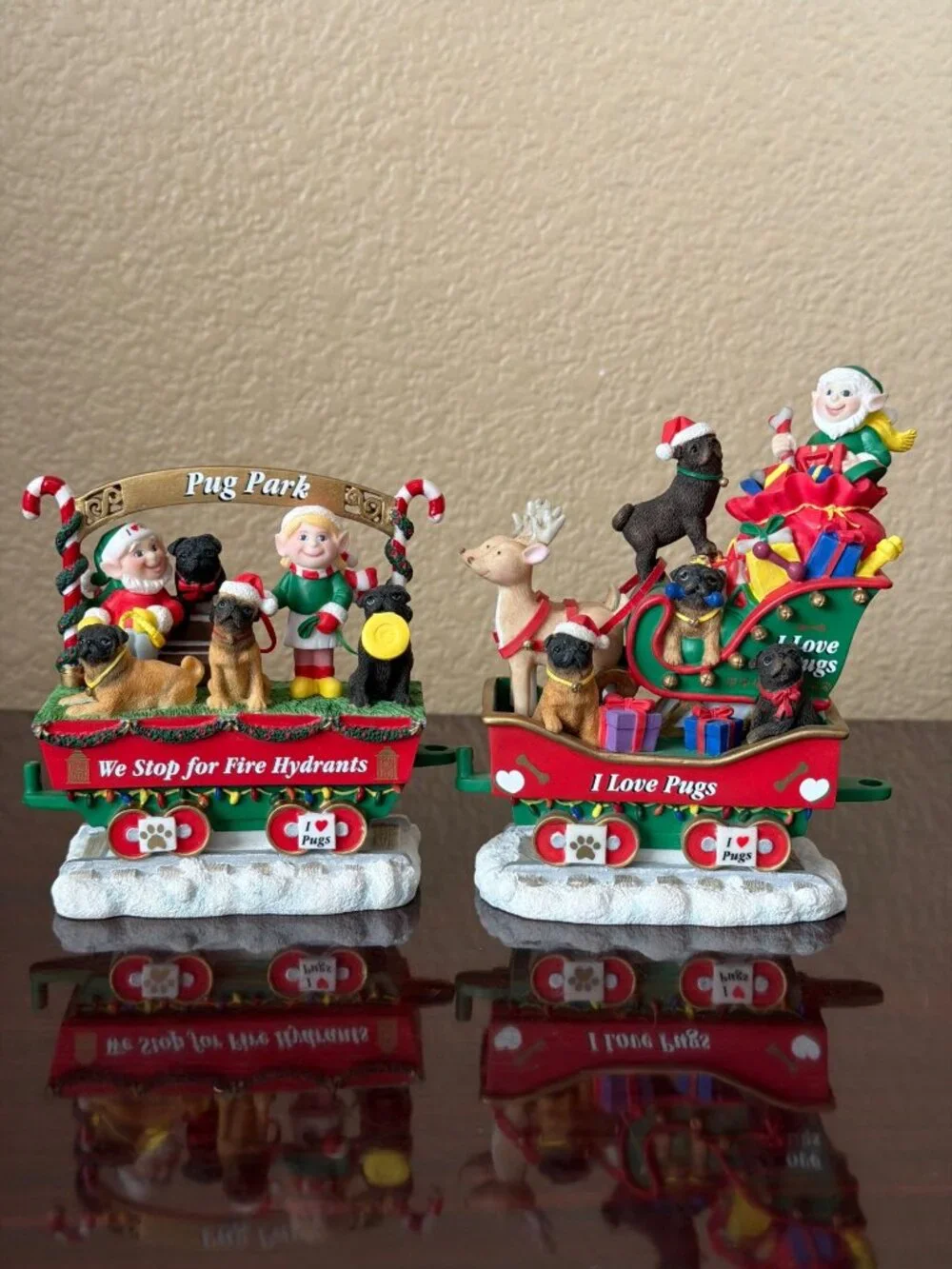 Danbury Mint Pug Christmas Express Complete 6-Piece Train Set - No Box or COA